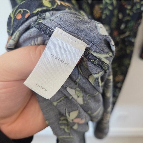 J.Jill Plus Size 3X Floral Shirt Dress Blouson Navy Blue Midi Pockets Waist Tie - Picture 8 of 9